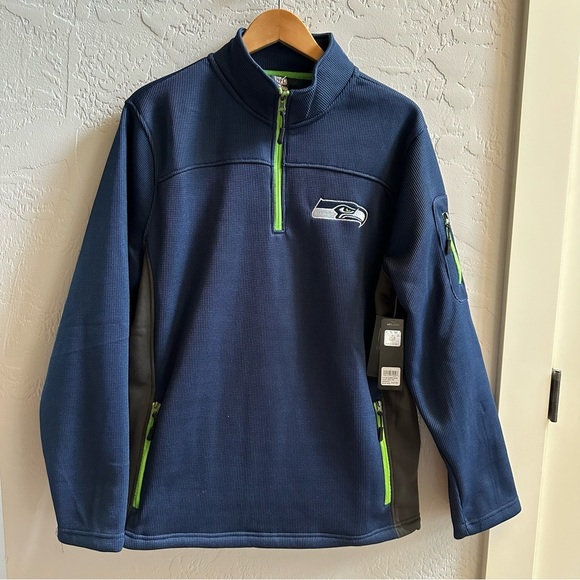 NFL Team Apparel Mens Seattle Seahawks 1/4 Collar Zip Up Fleece Sweater New - Picture 1 of 16